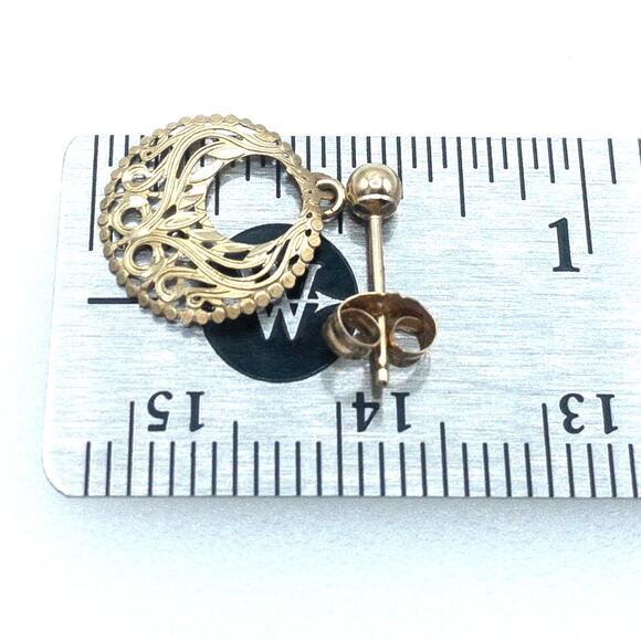 14K Solid Gold Filigree Dangle Earrings - Picture 3 of 11